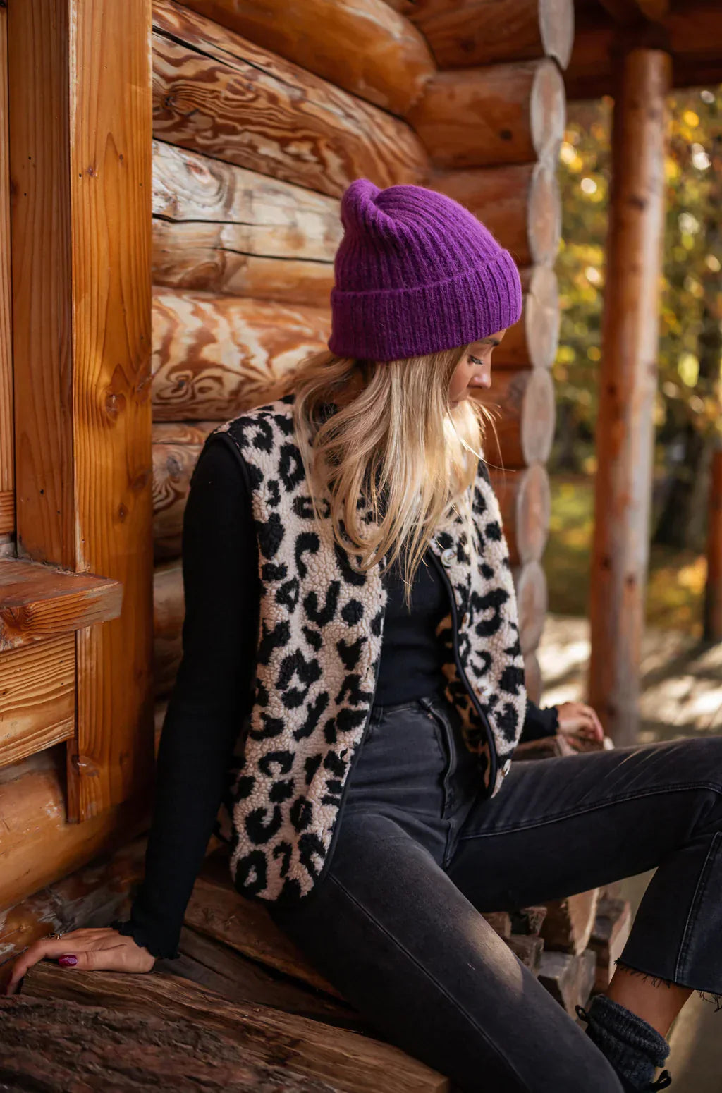 Kaela | Sherpa Fleece Vest med Leopardprint til Damer