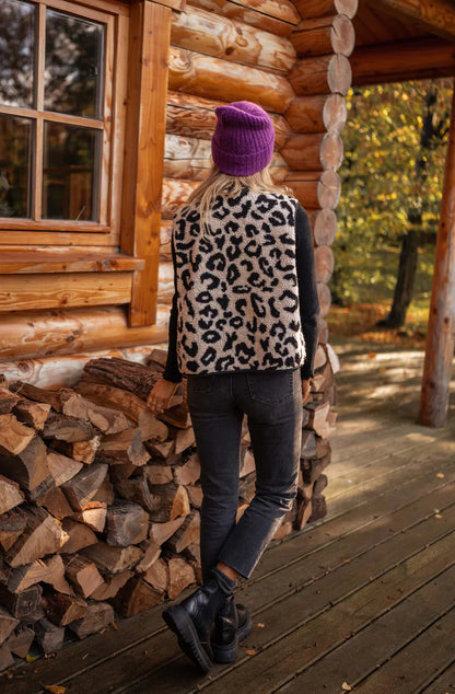 Kaela | Sherpa Fleece Vest med Leopardprint til Damer