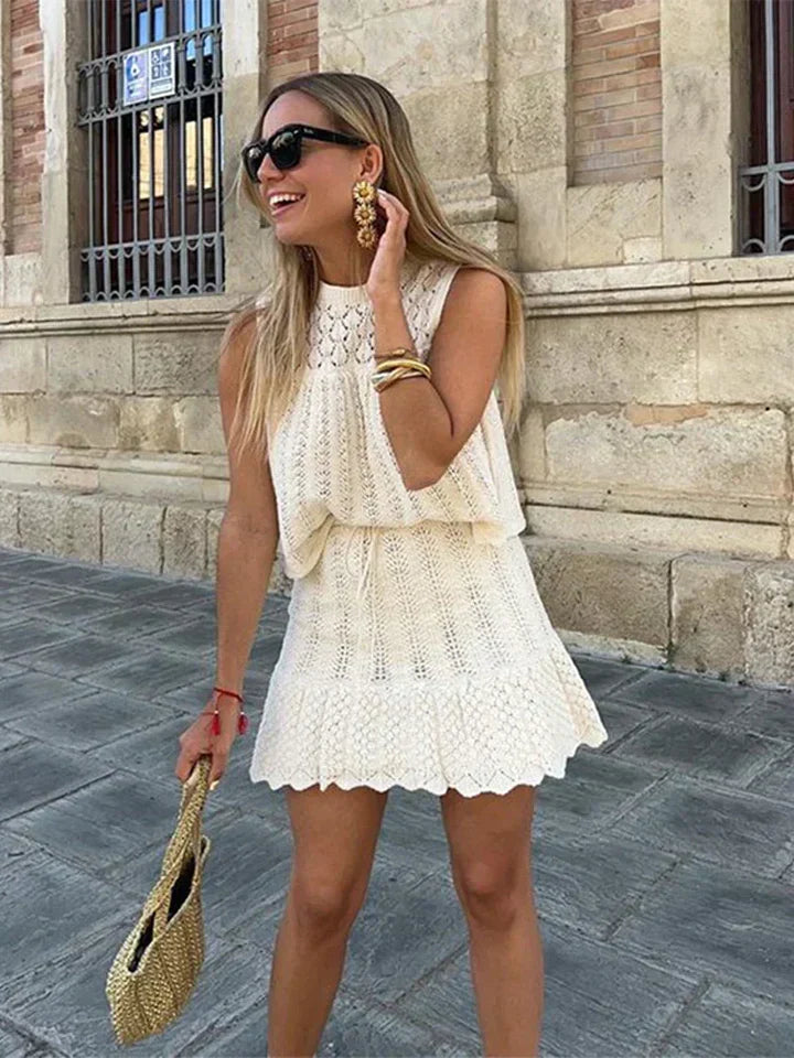Ilona™ | Damer Hæklet Co-ord Sæt | Let Boho Stil med Hæklet Struktur