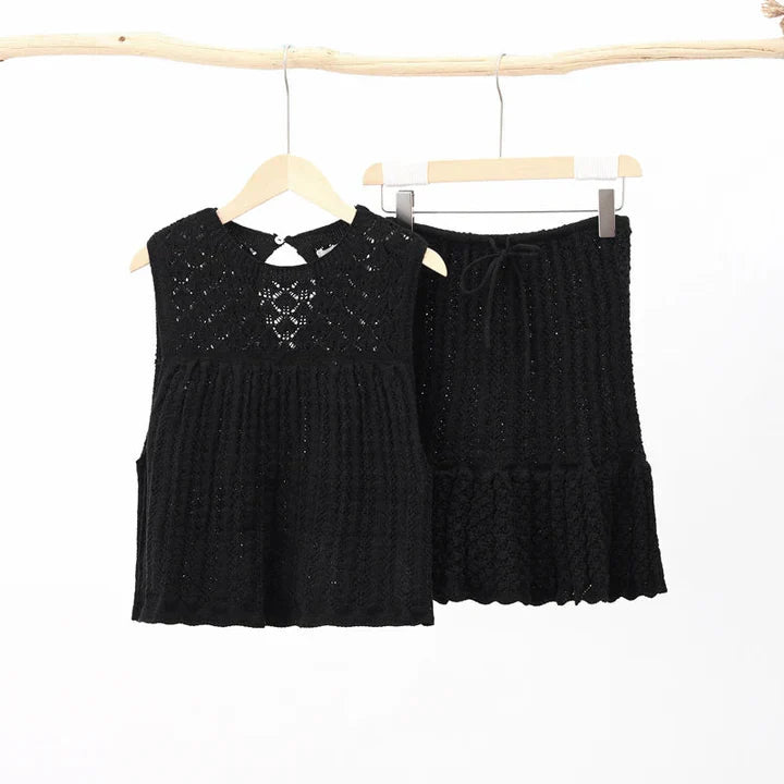 Ilona™ | Damer Hæklet Co-ord Sæt | Let Boho Stil med Hæklet Struktur