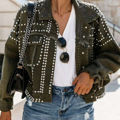 Vespera™ | Edgy Denimjakke med Nitter til Damer | Vintage Look