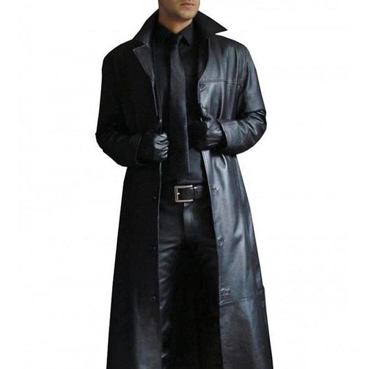 Henry™ | Lang Læder Trenchcoat til Herrer | Med Knaplukning