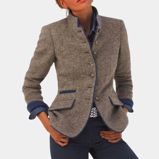 Victoire™ | Damer Figursyet Blazer i Uldblanding | Klassisk Jakke med Ståkrave og Luksuriøse Detaljer