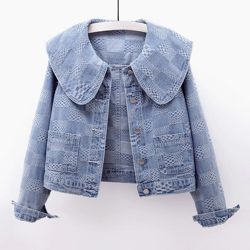Benthe™ | Damer Vintage Denim Jakke med Oversized Krave | Cropped