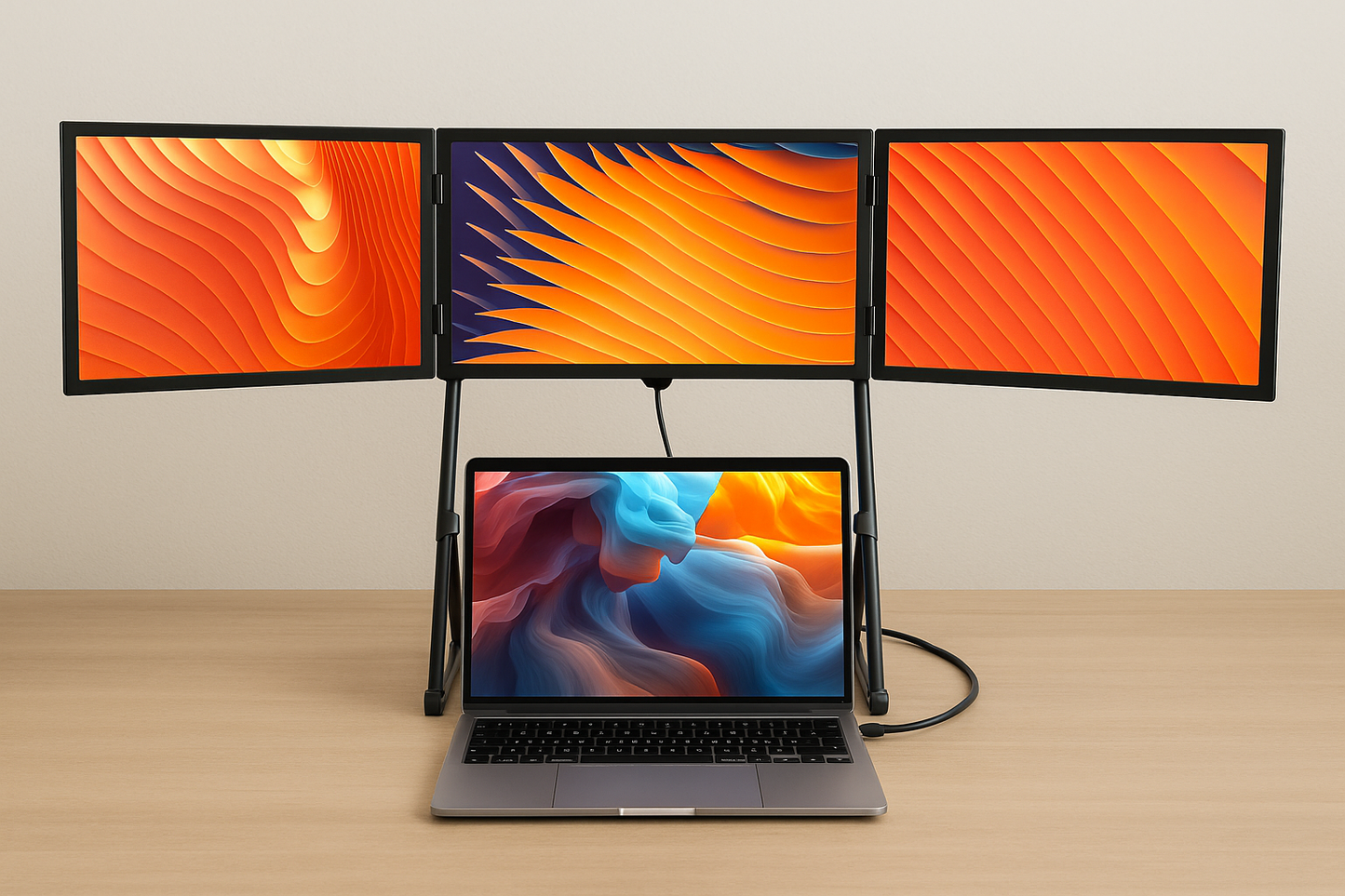 TriScreen Pro™ | Triple Skærmudvidelse til Bærbar | Innovativ Triple Screen Setup til Multitasking og Hjemmearbejde