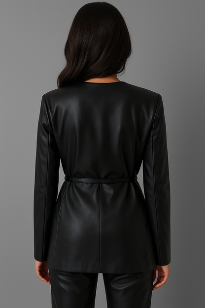 Vera | Lang Faux-Læder Blazer
