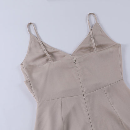 Adriana™ | Damer Satin Maxi-Kjole | Forførende med Dyb V-Hals, Spaghettistropper & Høj Slids