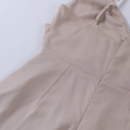 Adriana™ | Damer Satin Maxi-Kjole | Forførende med Dyb V-Hals, Spaghettistropper & Høj Slids