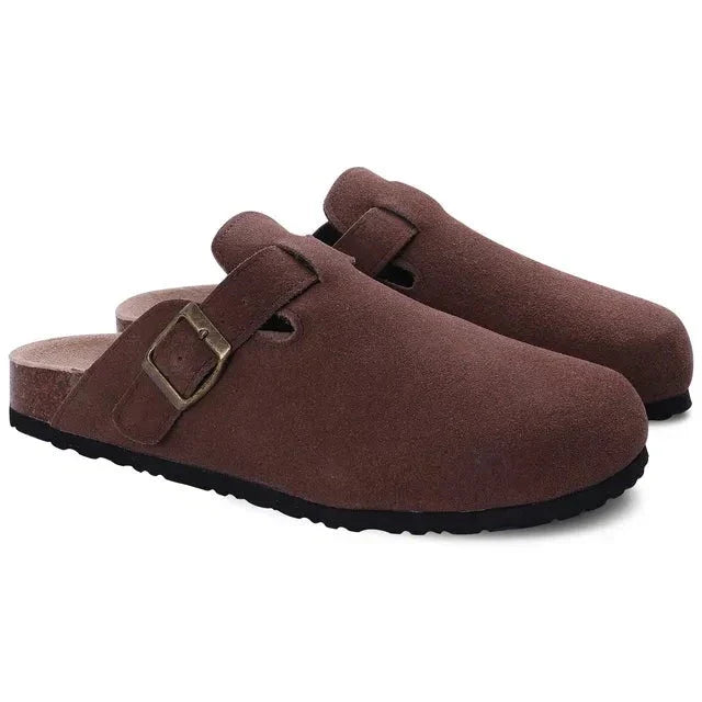 UrbanClassic™ | Unisex Ruskinds Træsko med Spænde | Komfortable Mules med Korksål og Lukket Tå