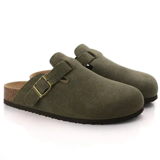 UrbanClassic™ | Unisex Ruskinds Træsko med Spænde | Komfortable Mules med Korksål og Lukket Tå