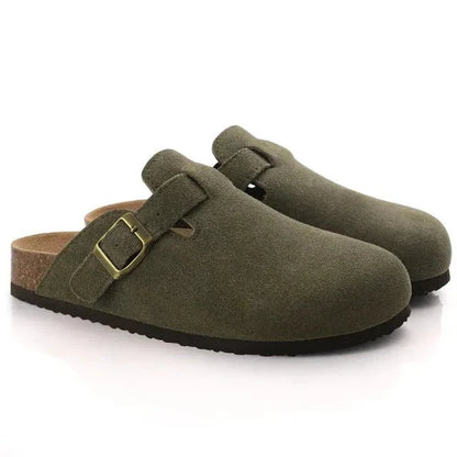 UrbanClassic™ | Unisex Ruskinds Træsko med Spænde | Komfortable Mules med Korksål og Lukket Tå