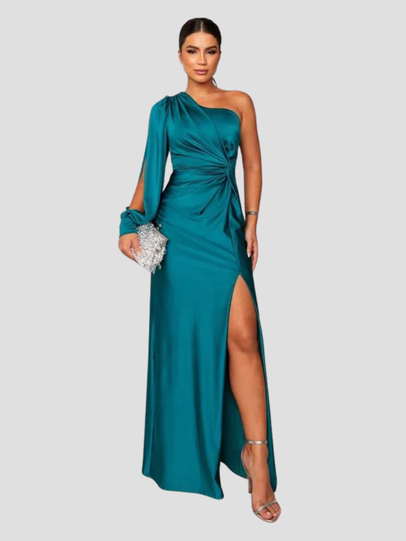 Celestine™ | Damer Satin Aftenkjole med Én Skulder | Elegant Asymmetrisk Gallakjole med Slids