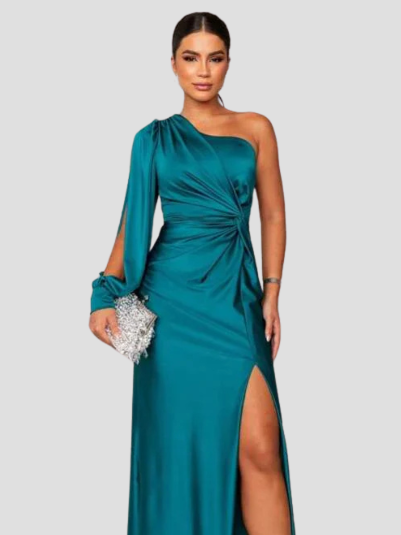 Celestine™ | Damer Satin Aftenkjole med Én Skulder | Elegant Asymmetrisk Gallakjole med Slids