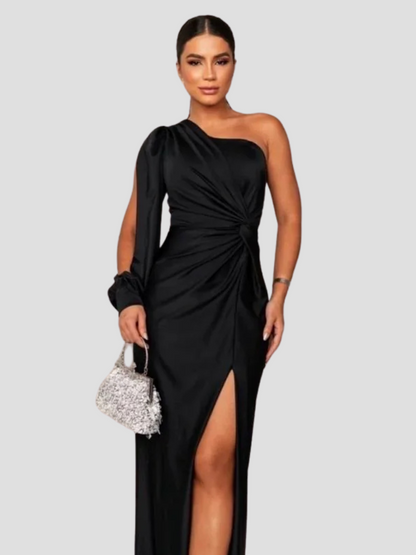 Celestine™ | Damer Satin Aftenkjole med Én Skulder | Elegant Asymmetrisk Gallakjole med Slids