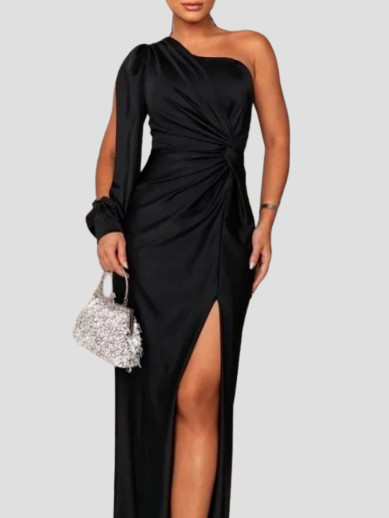 Celestine™ | Damer Satin Aftenkjole med Én Skulder | Elegant Asymmetrisk Gallakjole med Slids