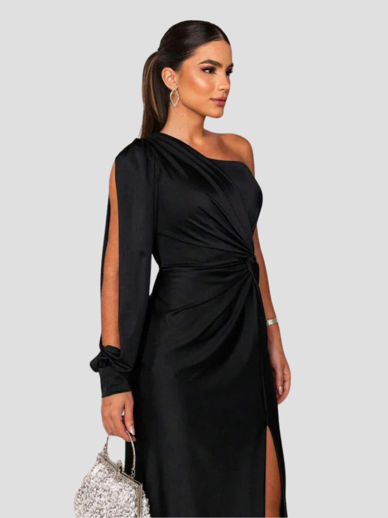 Celestine™ | Damer Satin Aftenkjole med Én Skulder | Elegant Asymmetrisk Gallakjole med Slids