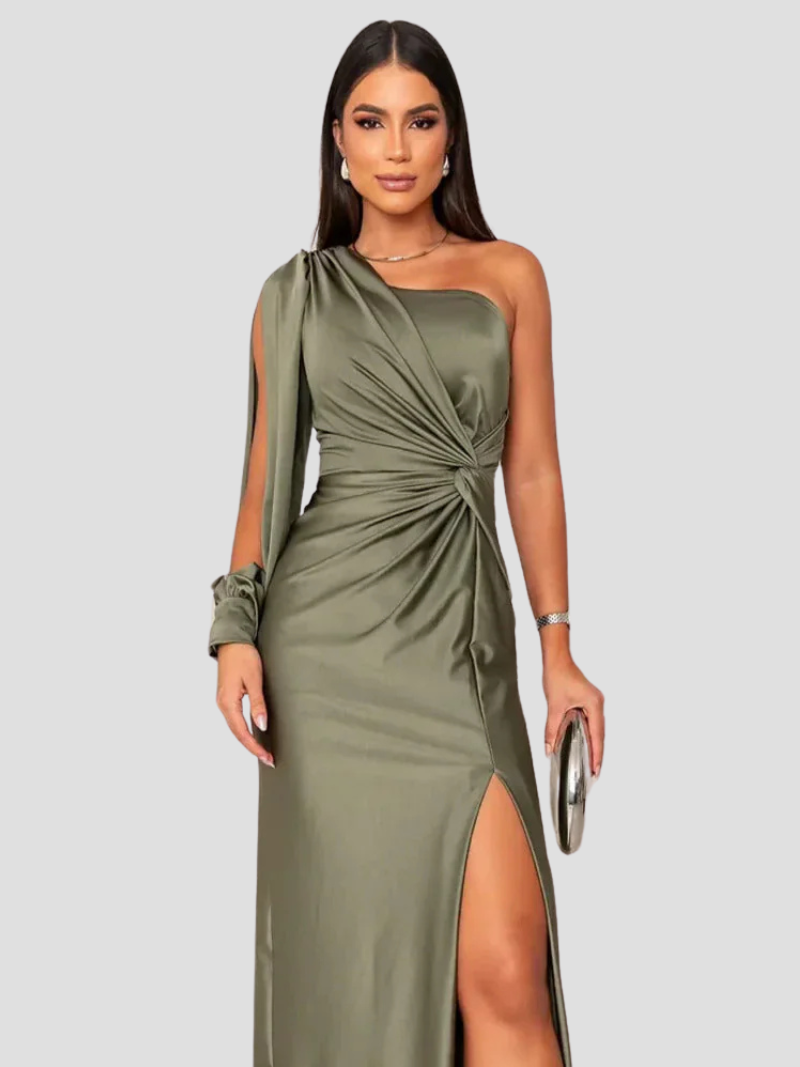 Celestine™ | Damer Satin Aftenkjole med Én Skulder | Elegant Asymmetrisk Gallakjole med Slids