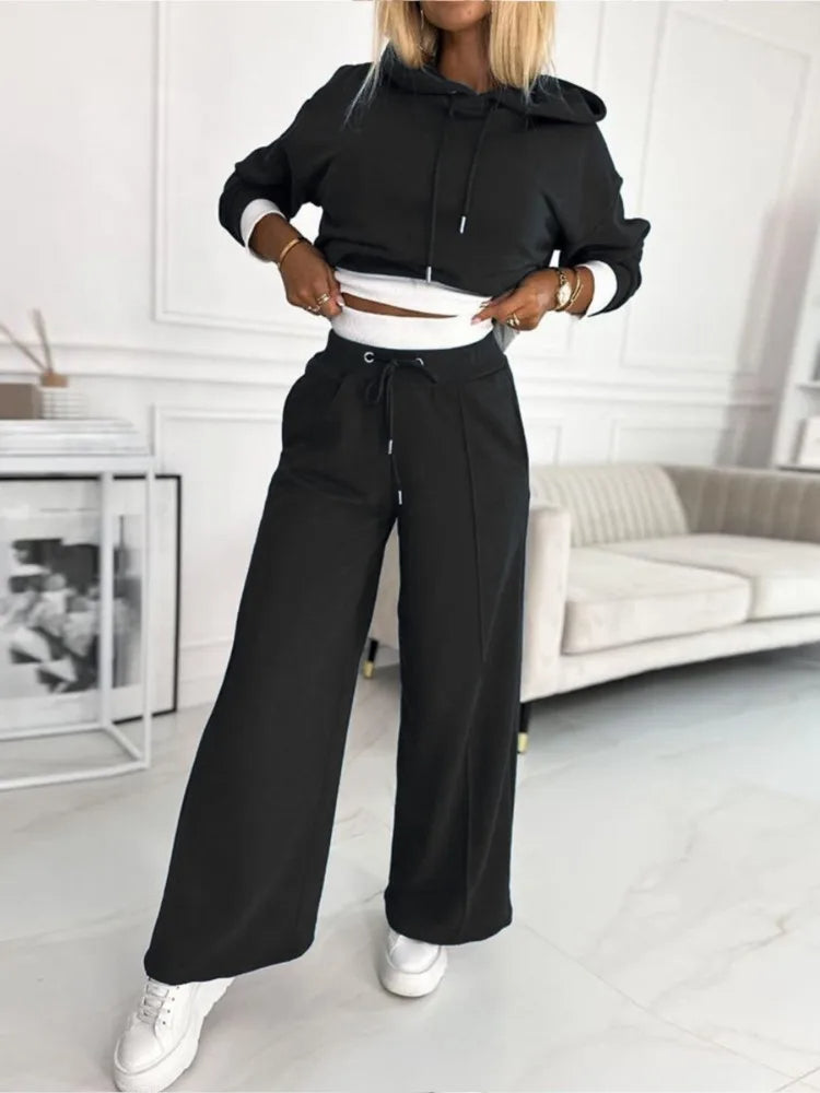 Liora | Loungewear Sæt Damer Med Cropped Hoodie & Vide Bukser
