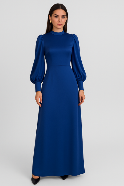 Isolene™ | Damer Lang Elegant Maxi Kjole med Høj Hals | Chic Gallakjole med Ballonærmer til Aften og Bryllup