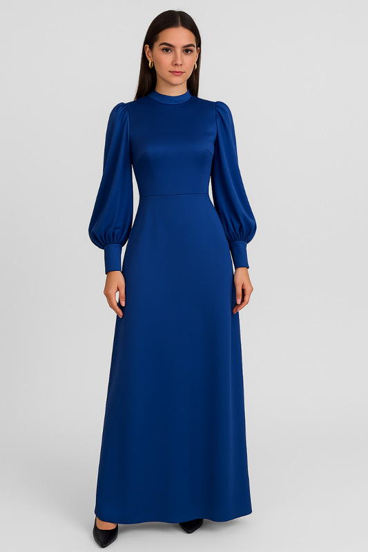 Isolene™ | Damer Lang Elegant Maxi Kjole med Høj Hals | Chic Gallakjole med Ballonærmer til Aften og Bryllup