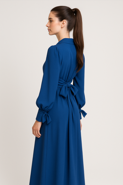 Isolene™ | Damer Lang Elegant Maxi Kjole med Høj Hals | Chic Gallakjole med Ballonærmer til Aften og Bryllup