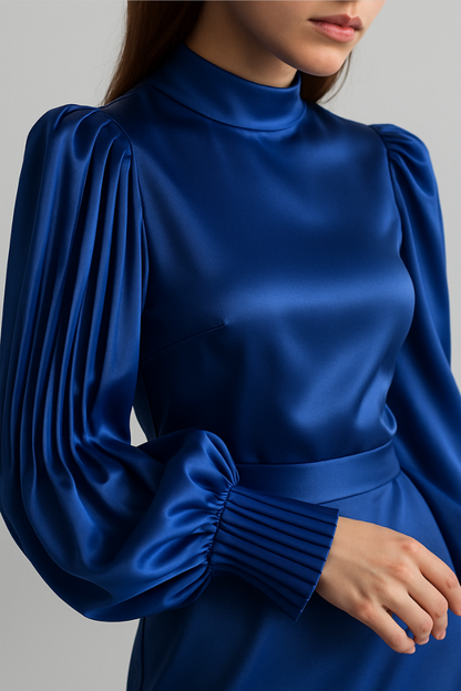 Isolene™ | Damer Lang Elegant Maxi Kjole med Høj Hals | Chic Gallakjole med Ballonærmer til Aften og Bryllup