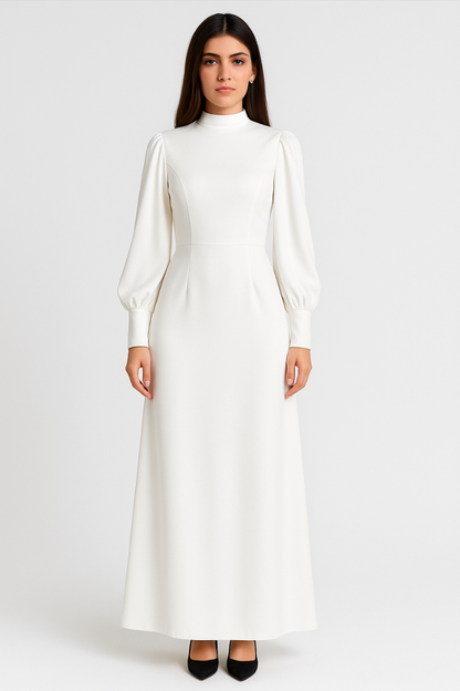 Isolene™ | Damer Lang Elegant Maxi Kjole med Høj Hals | Chic Gallakjole med Ballonærmer til Aften og Bryllup