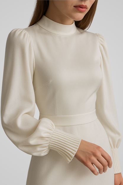 Isolene™ | Damer Lang Elegant Maxi Kjole med Høj Hals | Chic Gallakjole med Ballonærmer til Aften og Bryllup