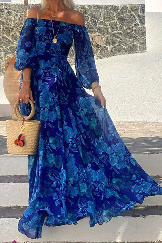 Esmeralda™ | Damer Off-Shoulder Maxi Kjole | Let Blomsterprint & Elegant Boho Stil
