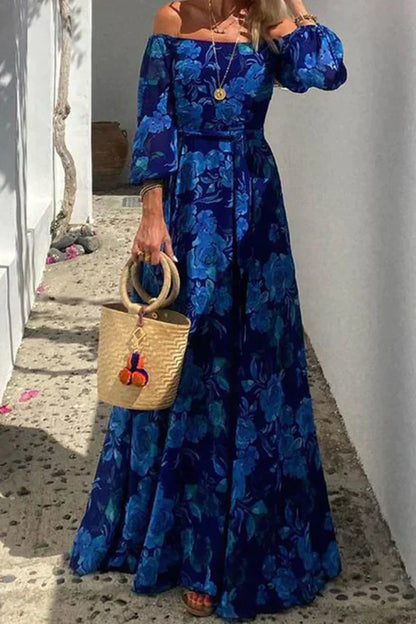 Esmeralda™ | Damer Off-Shoulder Maxi Kjole | Let Blomsterprint & Elegant Boho Stil