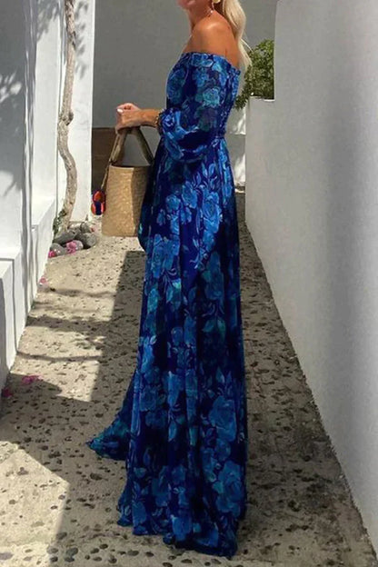 Esmeralda™ | Damer Off-Shoulder Maxi Kjole | Let Blomsterprint & Elegant Boho Stil