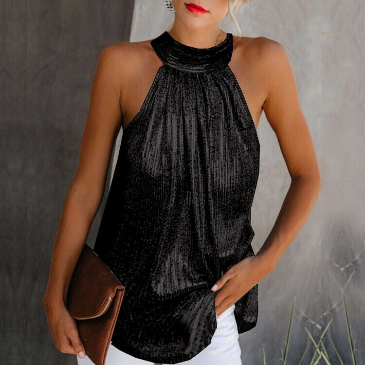 Celestine| Glitter Halter Celestine | Skinnende Festlig Halterneck Top