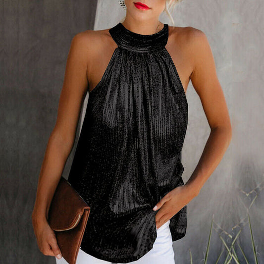 Celestine| Glitter Halter Celestine | Skinnende Festlig Halterneck Top