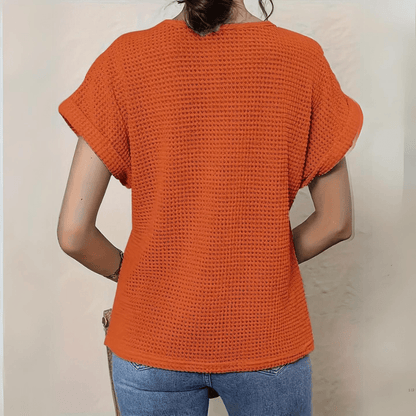 Raya | Strikket Dame Top | Let Sommer Top | Korte Ærmer | Hæklede Boho Detaljer | Løstsiddende & Åndbar