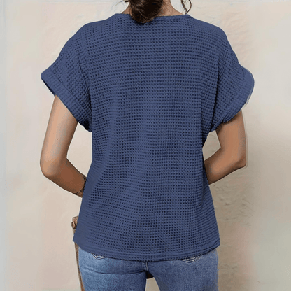 Raya | Strikket Dame Top | Let Sommer Top | Korte Ærmer | Hæklede Boho Detaljer | Løstsiddende & Åndbar