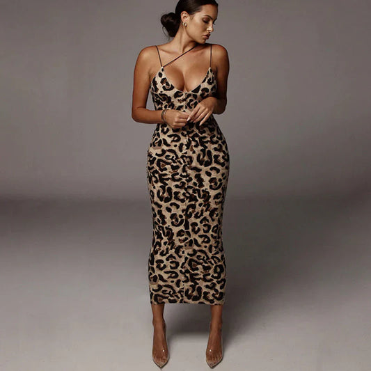 Zena™ | Damer A-linje Midi-Kjole | Leopard- & Slangeprint med Spaghettistropper
