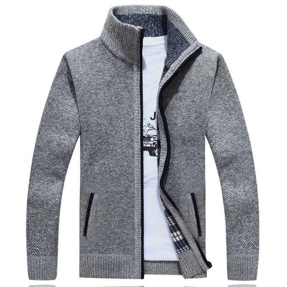 Hugo™ | Herre Strikket Cardigan med Fleecefor | Varm Lynlåstrøje med Ståkrave