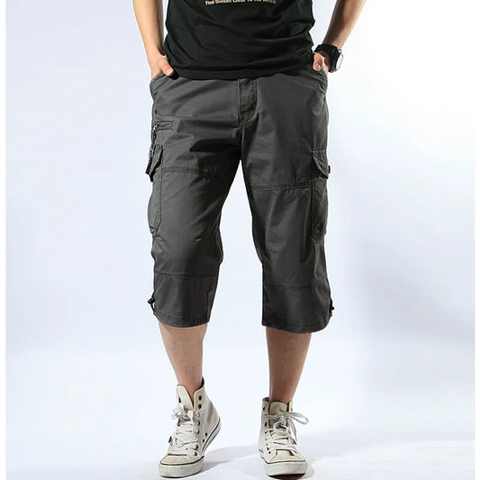 Darnel™ | herre trekvart cargobukser i bomuld | læg-lange outdoor arbejdsbukser med justerbare ben og flere lommerBaggy Multi Pocket Military Cargo Shorts Male Cotton Khaki Mens Tactical Shorts Short Pants S-5XL Free Belt