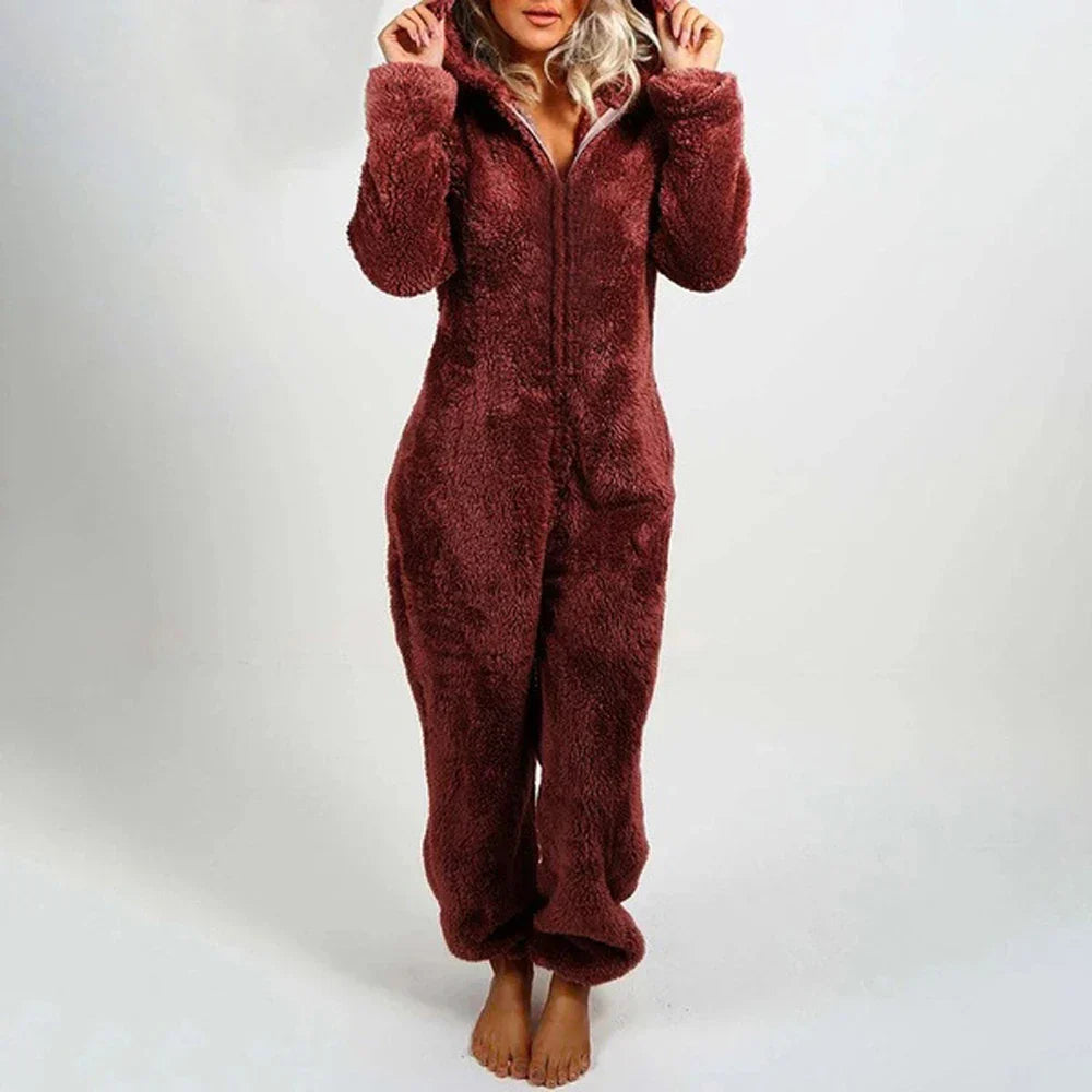 Nila™ | Damer Teddy Onesie | Ultra-Blød Plys Jumpsuit med Hætte & Ører