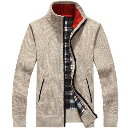 Hugo™ | Herre Strikket Cardigan med Fleecefor | Varm Lynlåstrøje med Ståkrave