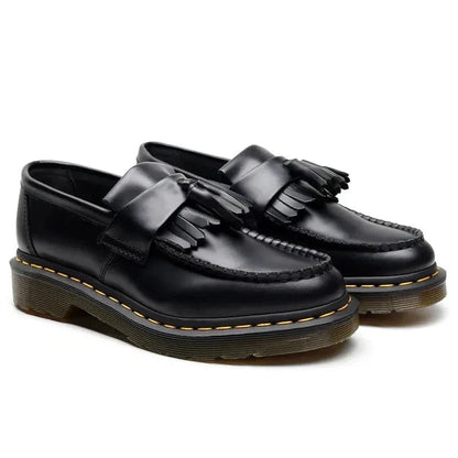 Massimo™ | Sorte Læder Chunky Loafers med Kvaster og Kraftig Sål | Edgy Mokasin-Style Slip-Ons