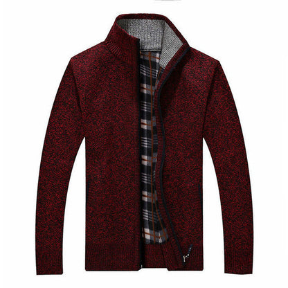 Hugo™ | Herre Strikket Cardigan med Fleecefor | Varm Lynlåstrøje med Ståkrave