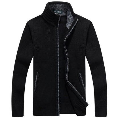 Hugo™ | Herre Strikket Cardigan med Fleecefor | Varm Lynlåstrøje med Ståkrave
