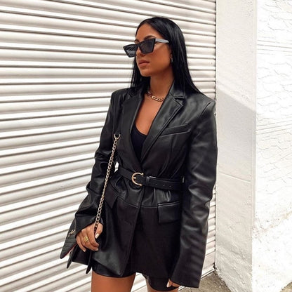 Vera | Lang Faux-Læder Blazer
