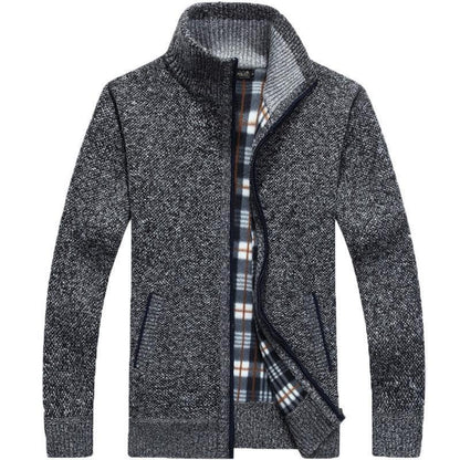 Hugo™ | Herre Strikket Cardigan med Fleecefor | Varm Lynlåstrøje med Ståkrave