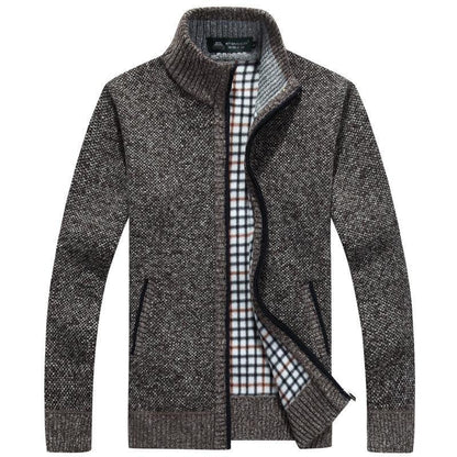 Hugo™ | Herre Strikket Cardigan med Fleecefor | Varm Lynlåstrøje med Ståkrave