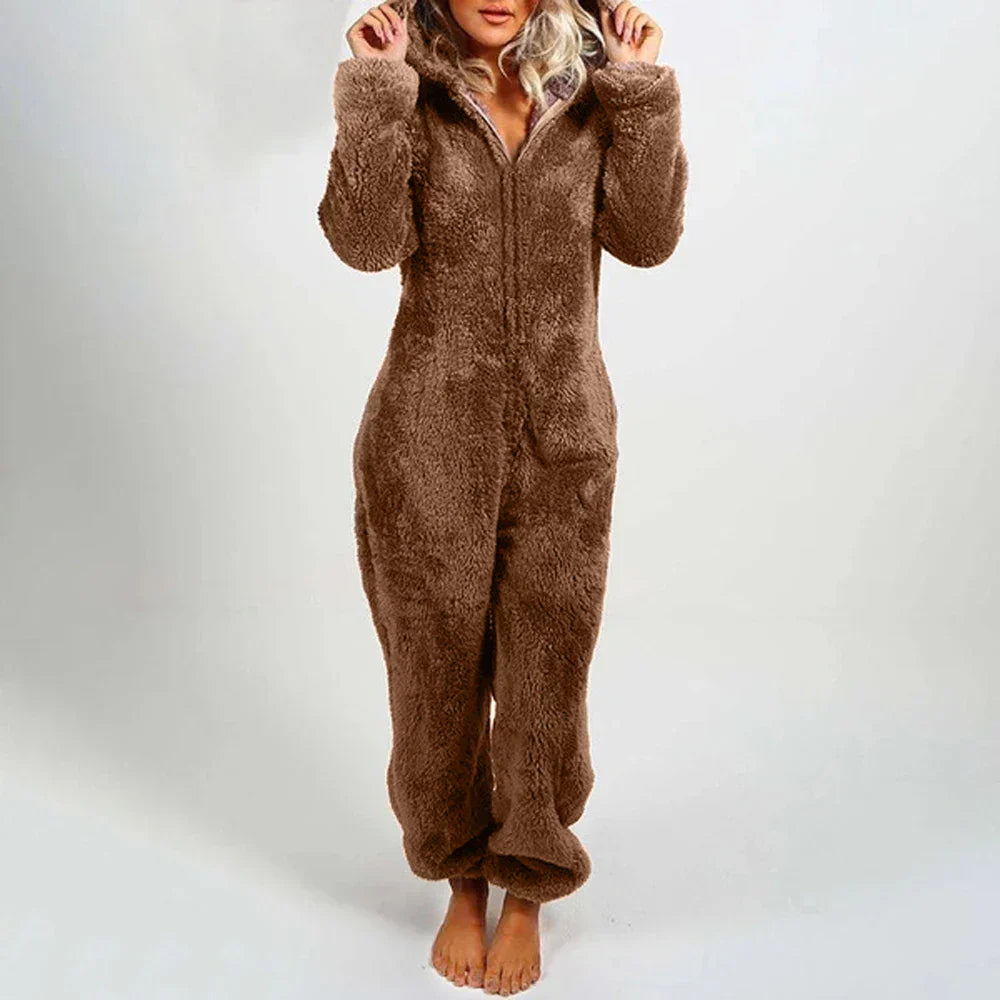 Nila™ | Damer Teddy Onesie | Ultra-Blød Plys Jumpsuit med Hætte & Ører