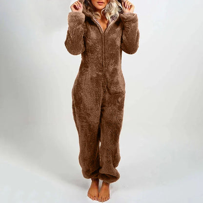 Nila™ | Damer Teddy Onesie | Ultra-Blød Plys Jumpsuit med Hætte & Ører