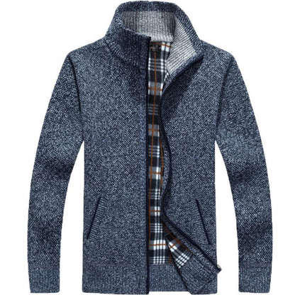 Hugo™ | Herre Strikket Cardigan med Fleecefor | Varm Lynlåstrøje med Ståkrave