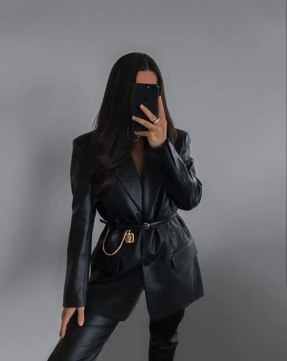 Vera | Lang Faux-Læder Blazer
